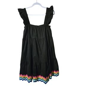 Crown and Ivy Black Dress with Embroided Bottom and Flutter Sleeves Size Small